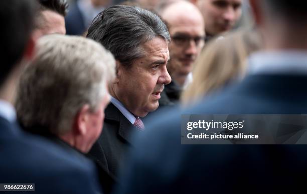 German Foreign Minister Sigmar Gabriel of the Social Democratic Party arrives for the 54th Munich Security Conference at the Bayerischer Hof hotel in...