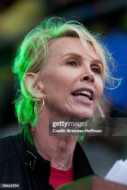 Trudie Styler, wife of musician Sting, speaks at the Climate Rally on the National Mall on April 25, 2010 in Washington, DC. The free concert and...