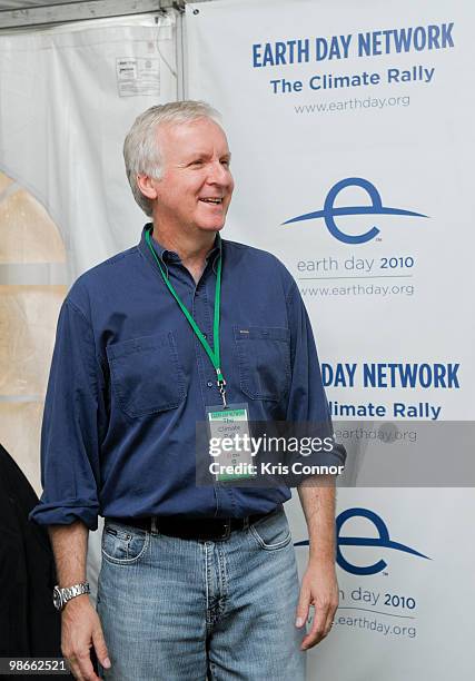James Cameron speaks with reporters during The Climate Rally Earth Day 2010 at the National Mall on April 25, 2010 in Washington, DC.