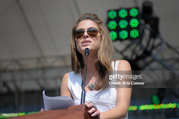 Maria Menounos speaks during The Climate Rally Earth Day 2010 at the National Mall on April 25, 2010 in Washington, DC.