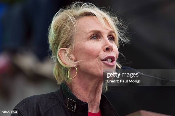 Trudie Styler, wife of musician Sting, speaks at The 2010 Earth Day Climate Rally at the National Mall on April 25, 2010 in Washington, DC.