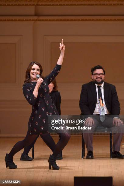 Tina Fey and Horatio Sanz perform onstage during ASSSSCAT with the Upright Citizens Brigade Live at Carnegie Hall celebrating the 20th Anniversary of...