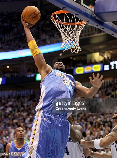 Nene of the Denver Nuggets shoots the ball against the Utah Jazz during Game Four of the Western Conference Quarterfinals of the 2010 NBA Playoffs at...