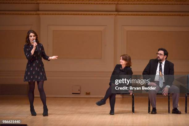 Tina Fey, Rachel Dratch and Horatio Sanz perform onstage during ASSSSCAT with the Upright Citizens Brigade Live at Carnegie Hall celebrating the 20th...