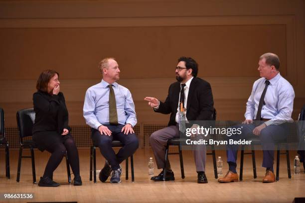 Rachel Dratch, Matt Walsh, Horatio Sanz and Ian Roberts perform onstage during ASSSSCAT with the Upright Citizens Brigade Live at Carnegie Hall...