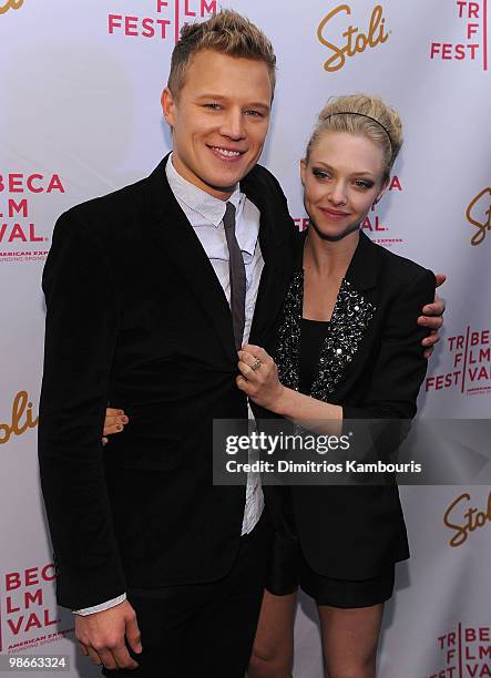 Christopher Egan and Amanda Seyfried attend the "Letters to Juliet" premiere during the 9th Annual Tribeca Film Festival at the La Bottega on April...