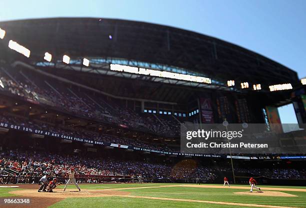 Jayson Werth ##28 of the Philadelphia Phillies bats against pitcher Rodrigo Lopez of the Arizona Diamondbacks during the Major League Baseball game...