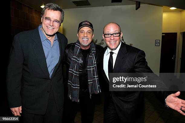 Billy Joel poses with producers Nigel Sinclair and Steve Cohen at the premiere of "Last Play At Shea" during the 2010 Tribeca Film Festival at the...