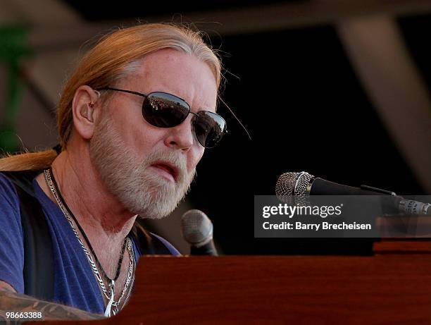 Greg Allman of The Allman Brothers Band performs during day 3 of the 41st annual New Orleans Jazz & Heritage Festival at the Fair Grounds Race Course...