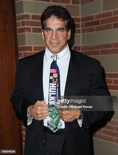 Actor Lou Ferrigno arrives at the gala celebrating legendary director Reza Badiyi on his 80th birthday at Royce Hall on the UCLA Campus on April 25,...