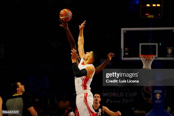 Gustavo Ayon of Mexico goes up for the ball during the match between Mexico and USA as part of the FIBA World Cup China 2019 Qualifiers at Gimnasio...