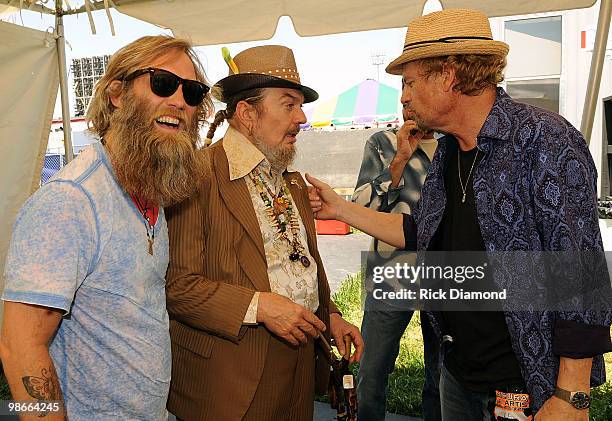 Recording Artists Anders Osborne, Dr. John and Jimmy Hall backstage at the 2010 New Orleans Jazz & Heritage Festival Presented By Shell at the Fair...