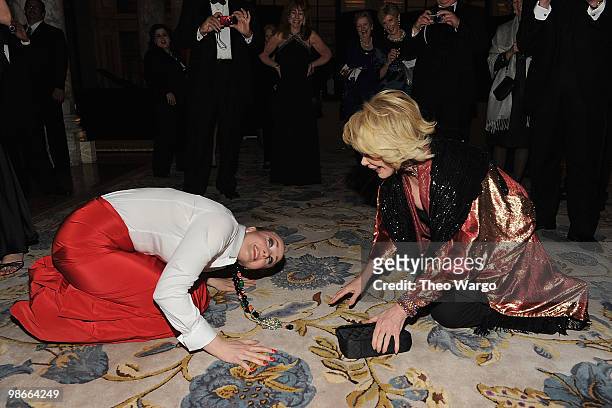 Katie Finneran and Joan Rivers bow to each other at the "Promises, Promises" Broadway opening night after party>> at The Plaza Hotel on April 25,...