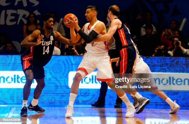 Jefferson Amile of USA and Gustavo Ayon of Mexico in action during the match between Mexico and USA as part of the FIBA World Cup China 2019...