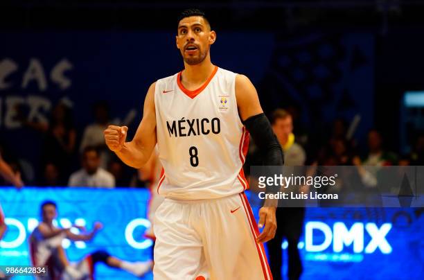 Gustavo Ayon of Mexico gestures during the match between Mexico and USA as part of the FIBA World Cup China 2019 Qualifiers at Gimnasio Juan de la...