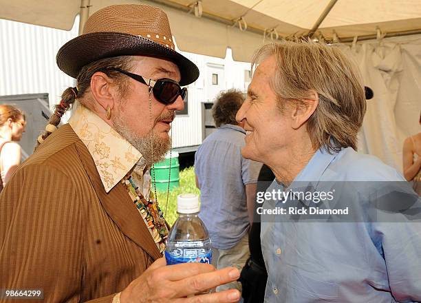 Recording Artists Dr. John and Levon Helm backstage at the 2010 New Orleans Jazz & Heritage Festival Presented By Shell at the Fair Grounds Race...