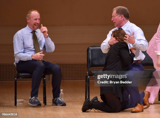 Matt Walsh, Rachel Dratch and Ian Roberts perform onstage during ASSSSCAT with the Upright Citizens Brigade Live at Carnegie Hall celebrating the...