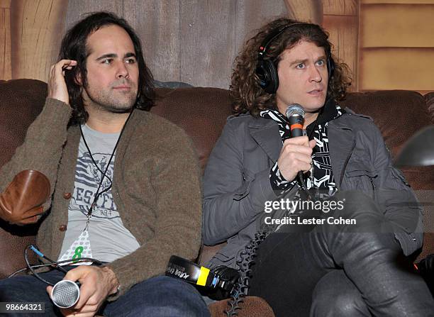 Ronnie Vannucci Jr and Dave Keuning of The Killers appear backstage on Day 2 of KROQ's Almost Acoustic Xmas at the Gibson Amphitheater on December...