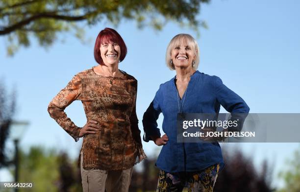 Kyle Johnson and MaryLou Molinaro, co-chairs of the Cannabis Discussion Club, pose for a photo at Trilogy at the Vineyards in Brentwood, some 55...