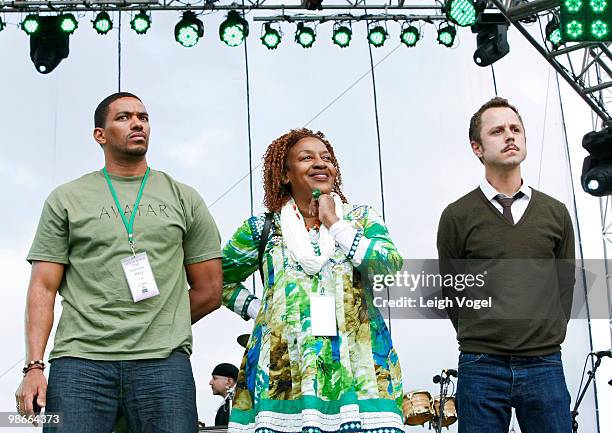 Laz Alonso, CCH Pounder and Giovanni Ribisi attend The Climate Rally Earth Day 2010 at the National Mall on April 25, 2010 in Washington, DC.