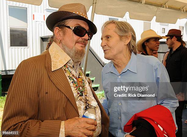 Recording Artists Dr. John and Levon Helm backstage at the 2010 New Orleans Jazz & Heritage Festival Presented By Shell at the Fair Grounds Race...
