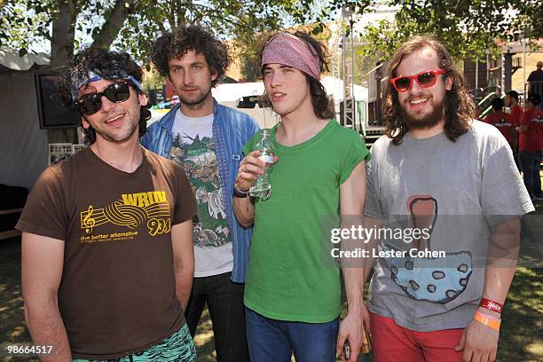 Pose backstage at the 2008 KROQ Weenie Roast at the Verizon Wireless Amphitheater on May 17, 2008 in Irvine, California.