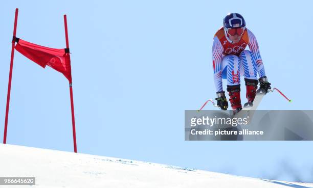 Alice McKennis from the US during the women's alpine skiing super G event in the Jeongseon Alpine Centre in Pyeongchang, South Korea, 17 February...