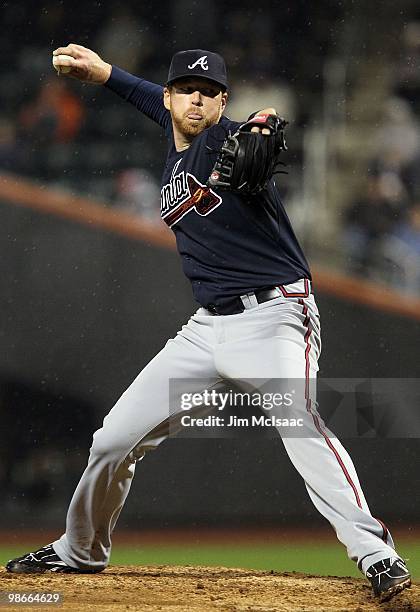 Tommy Hanson of the Atlanta Braves pitches against the New York Mets on April 25, 2010 at Citi Field in the Flushing neighborhood of the Queens...