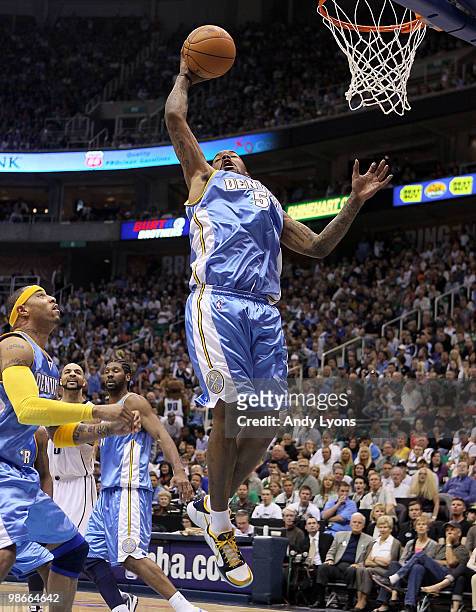 Smith of the Denver Nuggets grabs a rebound against the Utah Jazz during Game Four of the Western Conference Quarterfinals of the 2010 NBA Playoffs...