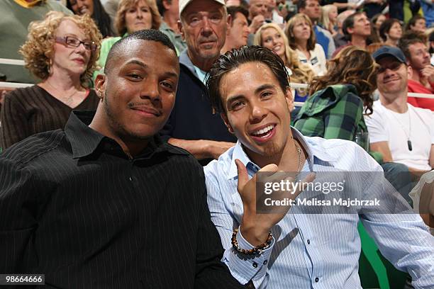 Apolo Ohno eight time Winter Olympic medalist attends the Utah Jazz game against the Denver Nuggets in Game Four of the Western Conference...