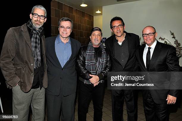 Writer Mark Monroe, producer Nigel Sinclair, musician Billy Joel, director Paul Crowder and producer Steve Cohen attend the premiere of "Last Play At...
