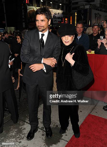 Actor John Stamos and Liza Minnelli attend the Broadway Opening of "Promises, Promises" at Broadway Theatre on April 25, 2010 in New York City.