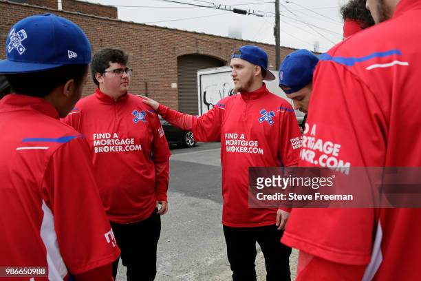 Pistons Gaming Team speaks outside the studio before game between Cavs Legion Gaming Club and Heat Check Gaming on June 23, 2018 at the NBA 2K League...