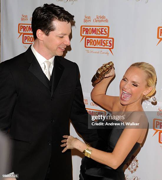 Actors Sean Hayes and Kristin Chenoweth attend the Broadway Opening after party of "Promises, Promises" at The Plaza Hotel on April 25, 2010 in New...