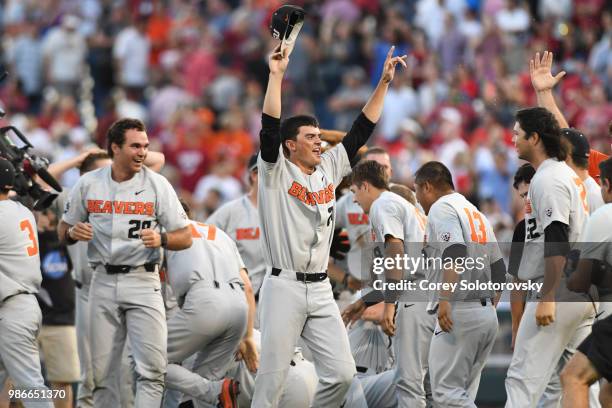 Nathan Burns of Oregon State following game 3 of the Division I Men's Baseball Championship held at TD Ameritrade Park on June 28, 2018 in Omaha,...