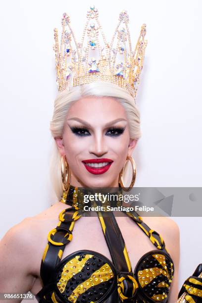 Winner of RuPaul's Dragrace season 10 Aquaria poses for photos after the finale viewing party at Samsung 837 on June 28, 2018 in New York City.