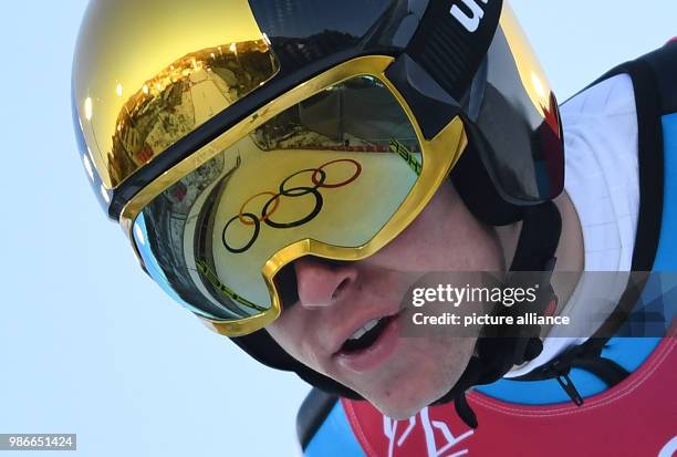 Bjoern Kircheisen from Germany flying off the large hill during training for the nordic combined event of the 2018 Winter Olympics in the Alpensia...