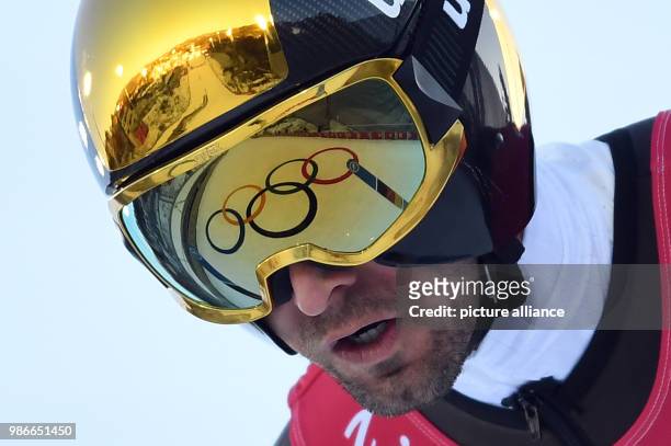 Bjoern Kircheisen from Germany flying off the large hill during training for the nordic combined event of the 2018 Winter Olympics in the Alpensia...