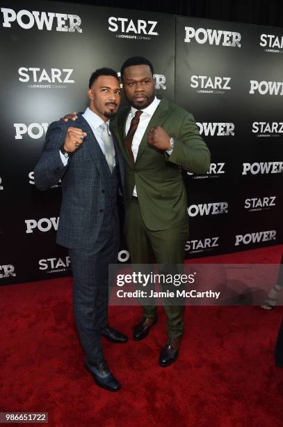 Omari Hardwick and Curtis "50 cent" Jackson attend the Starz "Power" The Fifth Season NYC Red Carpet Premiere Event & After Party on June 28, 2018 in...