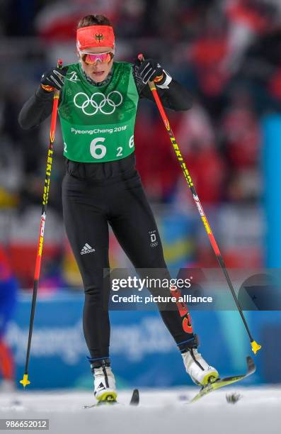 Südkorea, Pyeongchang: Olympia, Langlauf, 4x5 km Staffel, Damen, Alpensia-Skilanglauf-Zentrum: Katharina Hennig aus Deutschland auf der Strecke....