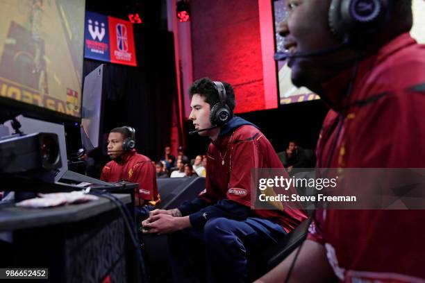 Hood of Cavs Legion Gaming Club looks on during the match against Heat Check Gaming on June 23, 2018 at the NBA 2K League Studio Powered by Intel in...