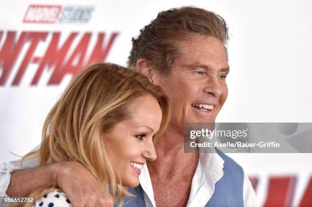 Actor David Hasselhoff and Hayley Roberts attend the premiere of Disney and Marvel's 'Ant-Man and the Wasp' at El Capitan Theatre on June 25, 2018 in...