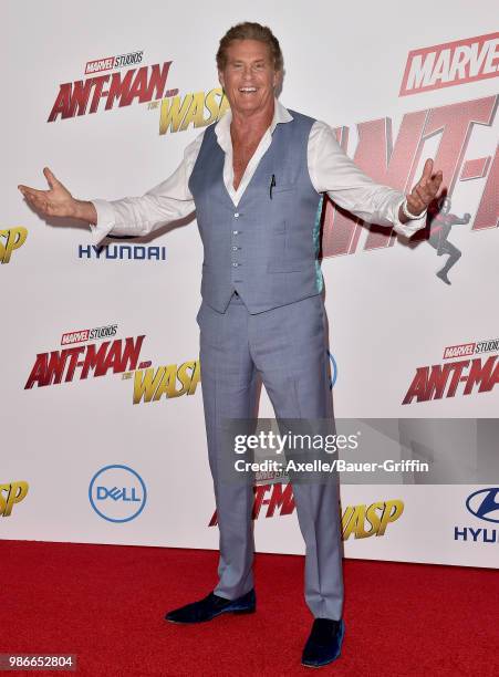 Actor David Hasselhoff attends the premiere of Disney and Marvel's 'Ant-Man and the Wasp' at El Capitan Theatre on June 25, 2018 in Hollywood,...