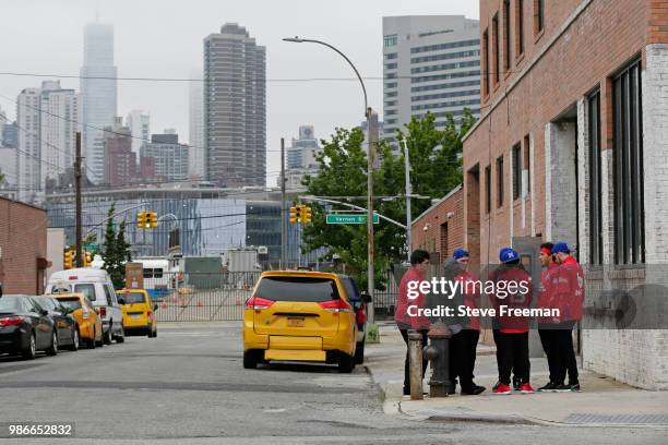 Pistons Gaming Team speaks outside the studio before game between Cavs Legion Gaming Club and Heat Check Gaming on June 23, 2018 at the NBA 2K League...