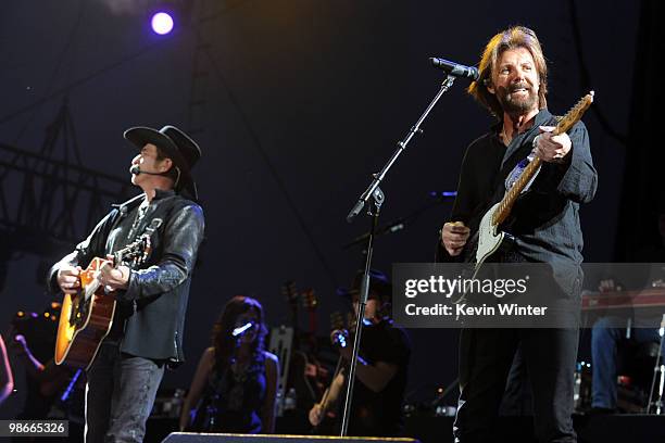 Musicians Kix Brooks and Ronnie Dunn of Brooks & Dunn perform during day 2 of Stagecoach: California's Country Music Festival 2010 held at The Empire...