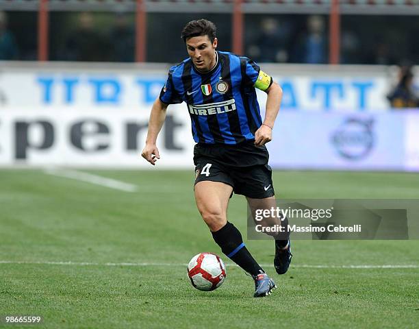 Javier Zanetti of FC Internazionale Milano in action during the Serie A match between FC Internazionale Milano and Atalanta BC at Stadio Giuseppe...