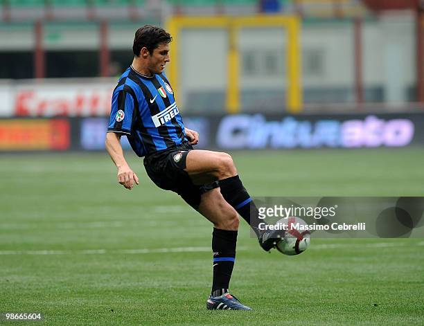 Javier Zanetti of FC Internazionale Milano in action during the Serie A match between FC Internazionale Milano and Atalanta BC at Stadio Giuseppe...