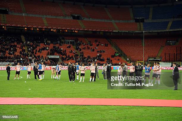Players of Palermo show their dajection after loosing Primavera Tim Cup between AC Milan and US Citta di Palermo at Stadio Giuseppe Meazza on April...