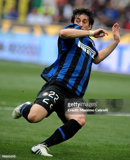 Diego Milito of FC Internazionale Milano in action during the Serie A match between FC Internazionale Milano and Atalanta BC at Stadio Giuseppe...