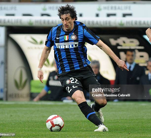 Diego Milito of FC Internazionale Milano in action during the Serie A match between FC Internazionale Milano and Atalanta BC at Stadio Giuseppe...